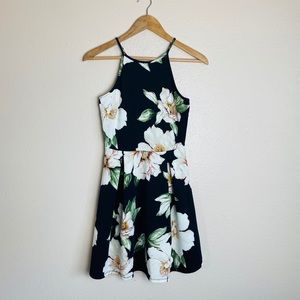 Monteau Floral High Neck Pleated Mini Dress